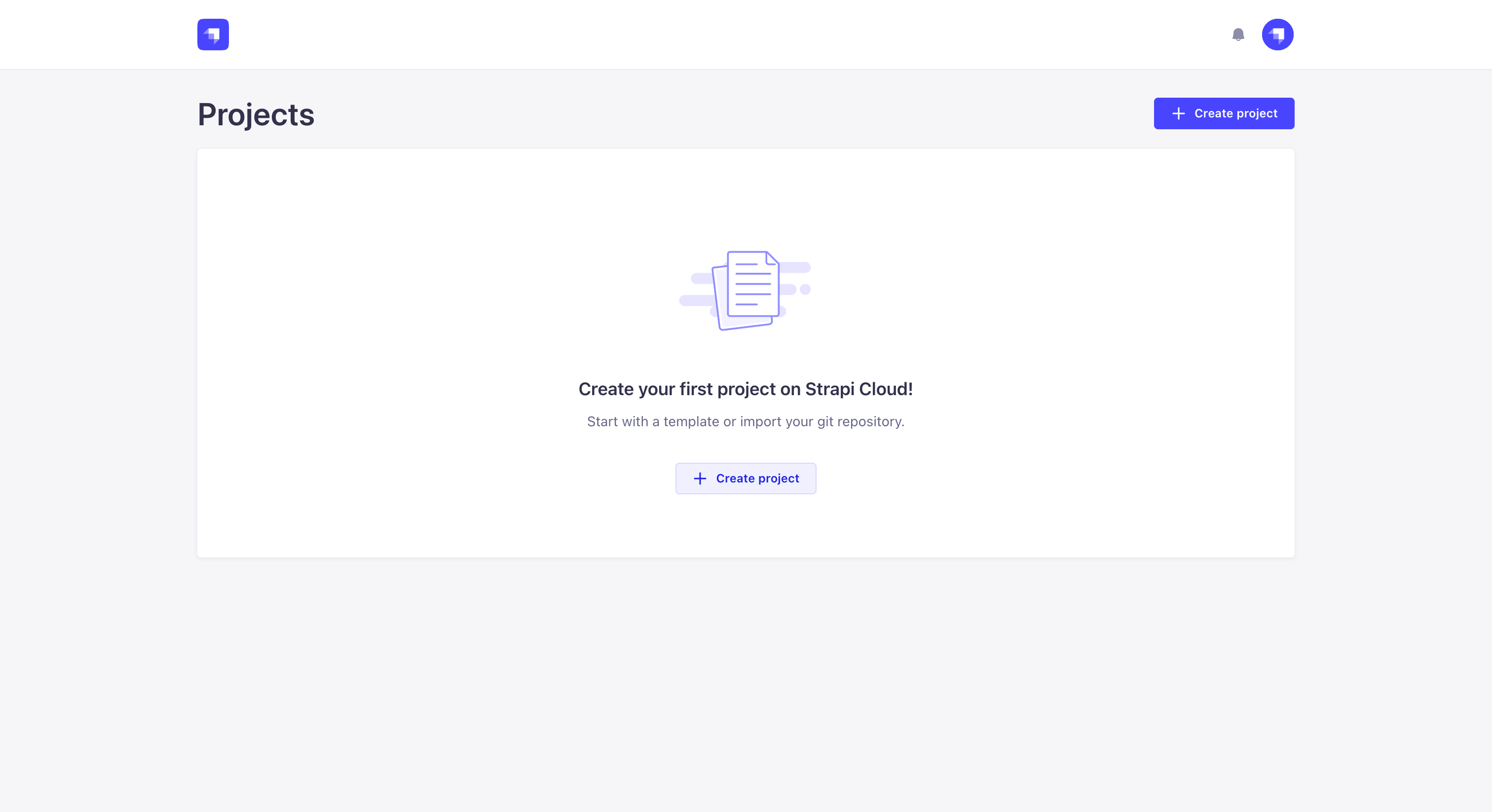 Strapi Cloud Projects page